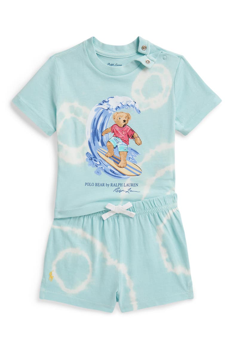 Polo Bear Surf Tie Dye Graphic T-Shirt & Shorts Set, Main, color, PARAKEET