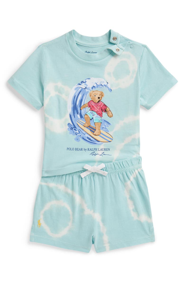 Ralph Lauren Polo Bear Surf Tie Dye Graphic T-Shirt & Shorts Set, Main, color, Parakeet