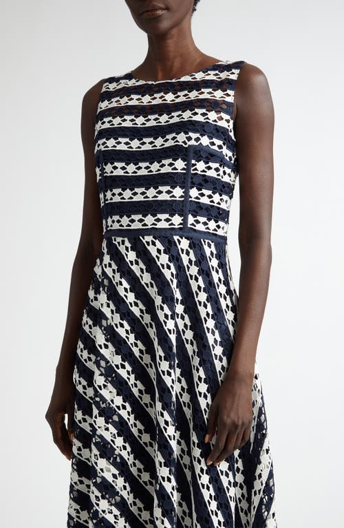 Akris Punto Dot Cut-out Guipure Fit-flare Midi Dress In Navy-cream