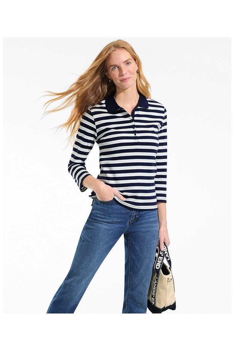 3/4 Sleeve Supima Cotton Polo Shirt, Alternate, color, Deep Sea/Blue Multi Stripe