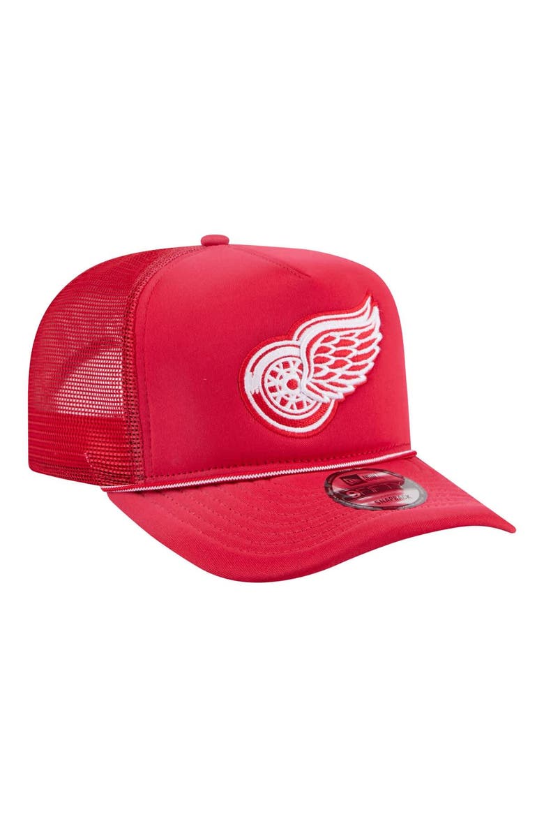 Men's New Era  Red Detroit Red Wings Faded A-Frame 9FIFTY Trucker Snapback Hat, Alternate, color, Red