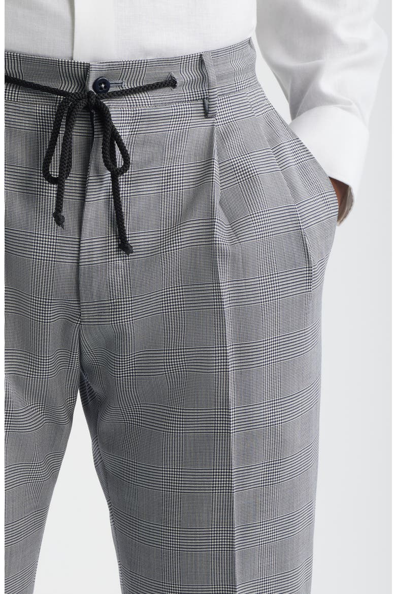 Nova Grey Glen Check Pleated Wool & Cotton Drawstring Dress Pants, Alternate, color, NAVY