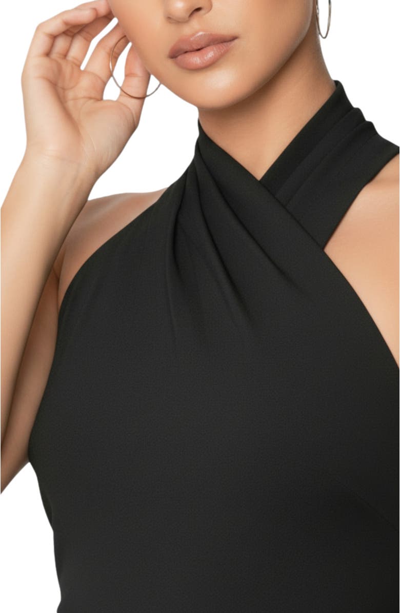 RACHEL Rachel Roy Harland Crossover Halter Midi Dress, Alternate, color, Black