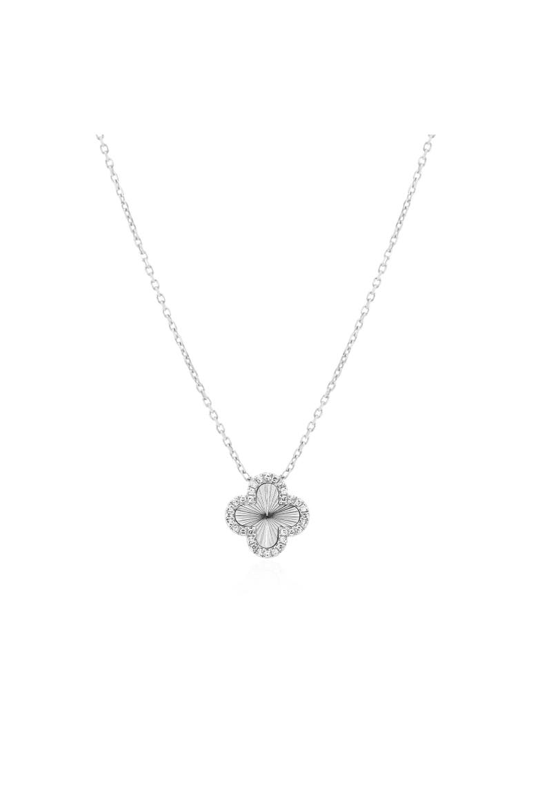 Fluted Gold Diamond Single Clover Necklace, Main, color, White Gold