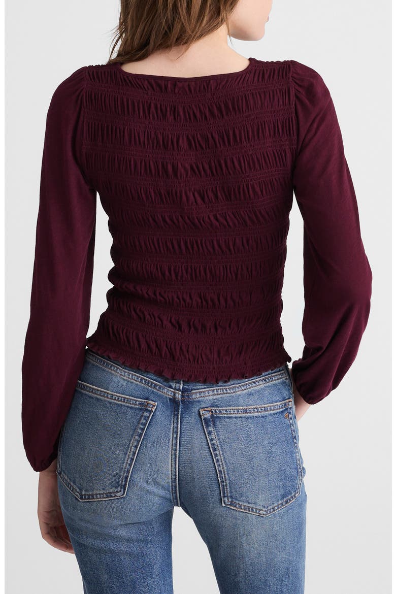 Smocked Boat Neck Long Sleeve Cotton Top, Alternate, color, DARK POMEGRANATE