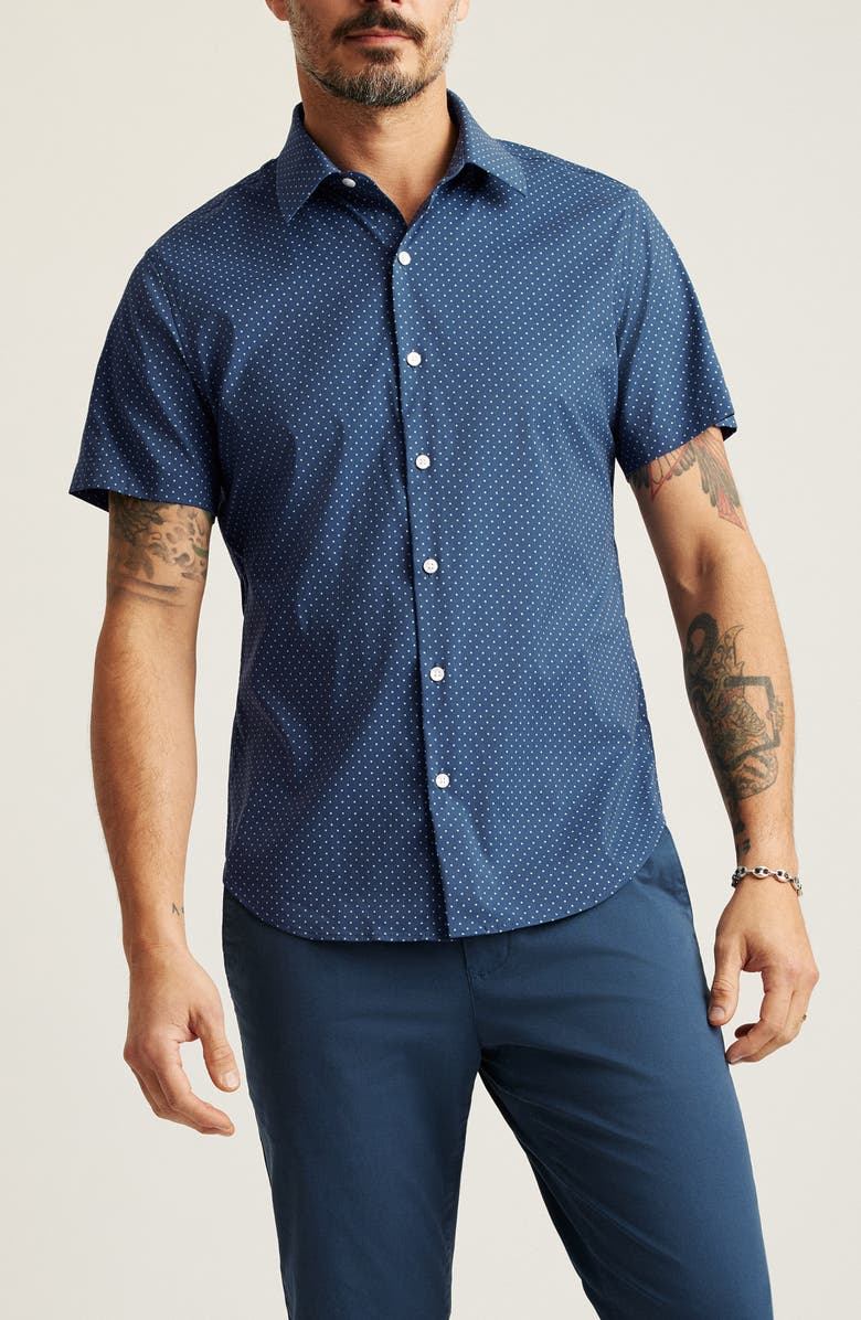 Bonobos Tech Slim Fit Dot Print Short Sleeve Performance Button-Up Shirt, Main, color,