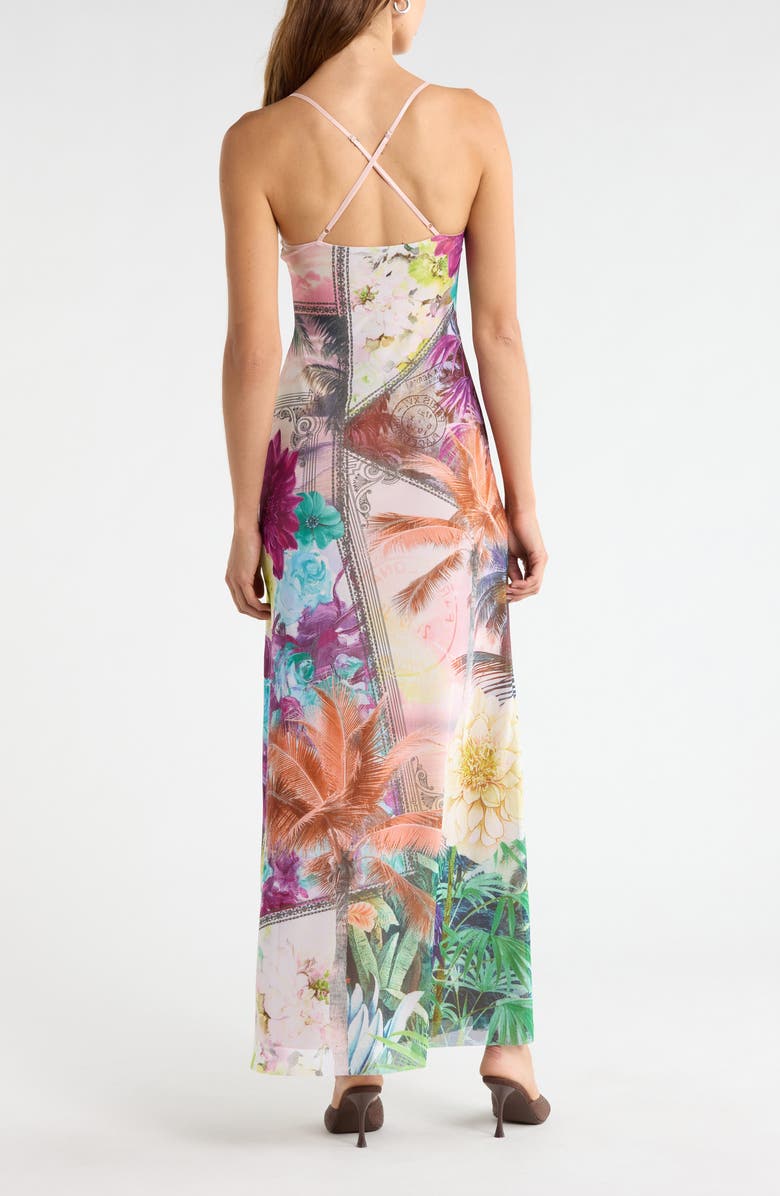 AFRM Romy Postcard Print Mesh Slipdress, Alternate, color, Vacation Tropic