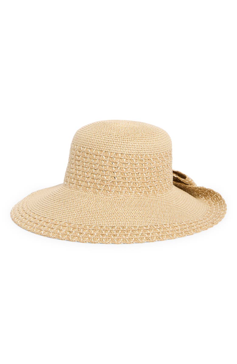 Nine West Bow Flip Up Floppy Straw Sunhat, Main, color, Neutral Multi