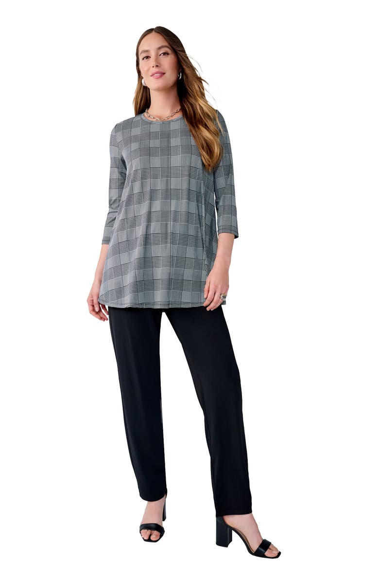 Jessica London 2-Piece Stretch Knit Mega Swing Set, Main, color, Black Ivory Glen Plaid