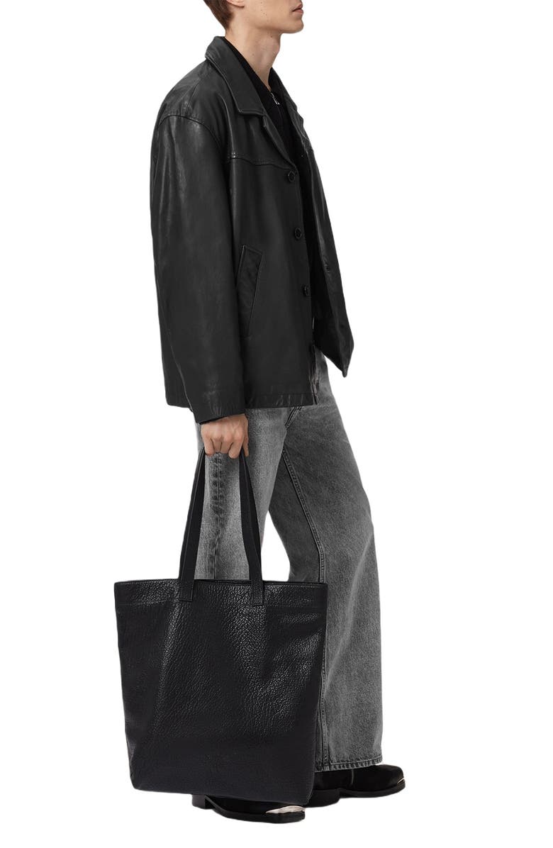 AllSaints Bradwell Boxy Leather Coat, Alternate, color, Black