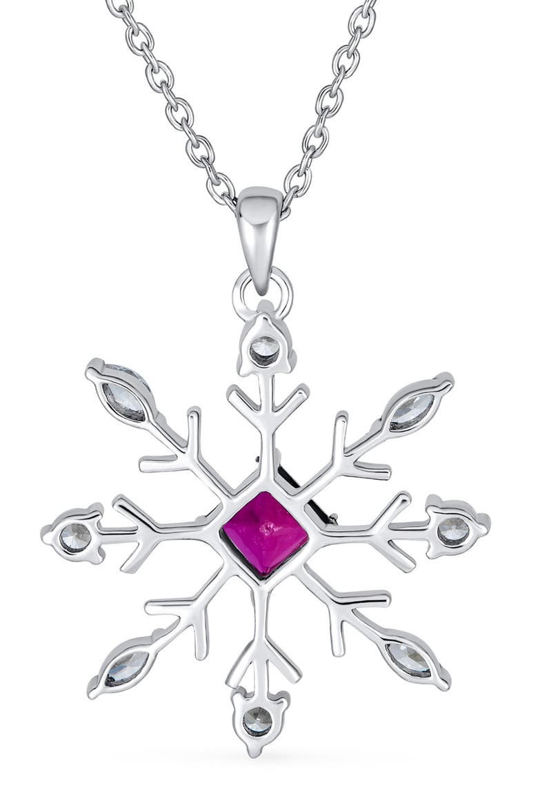 Sterling Silver CZ Snowflake Pendant Necklace & Earrings Set, Alternate, color, RED