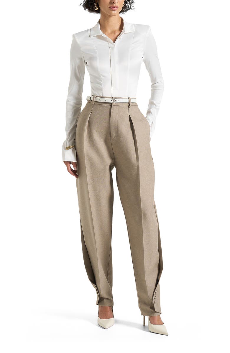 Manière De Voir Louise Wide Shoulder Satin Shirt Bodysuit, Alternate, color, Off White