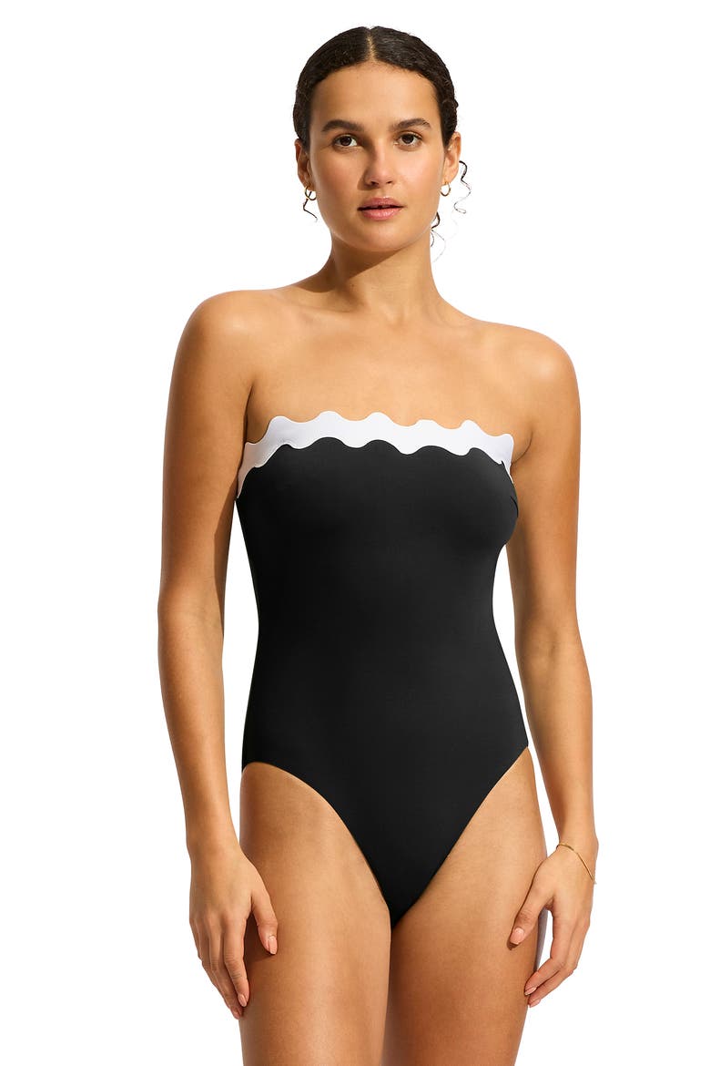 Rickrack One-Piece Swimsuit, Alternate, color, BLACK