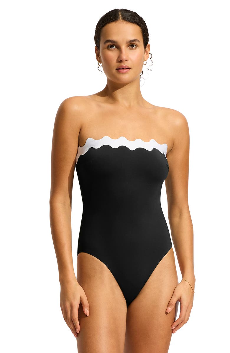 Seafolly Rickrack One-Piece Swimsuit, Alternate, color, Black