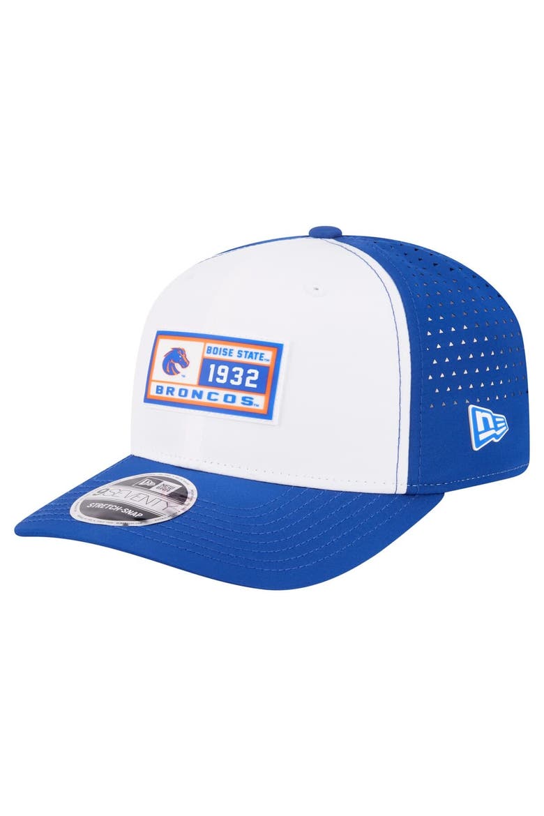 Men's New Era White/Royal Boise State Broncos Perforated Patched 9SEVENTY Adjustable Hat, Main, color, White