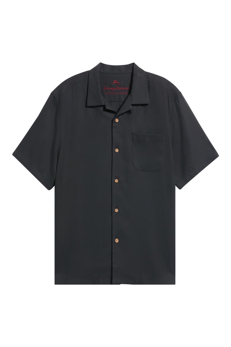 Making Spirits Bright Embroidered Silk Camp Shirt, Main, color, MATTE BLACK