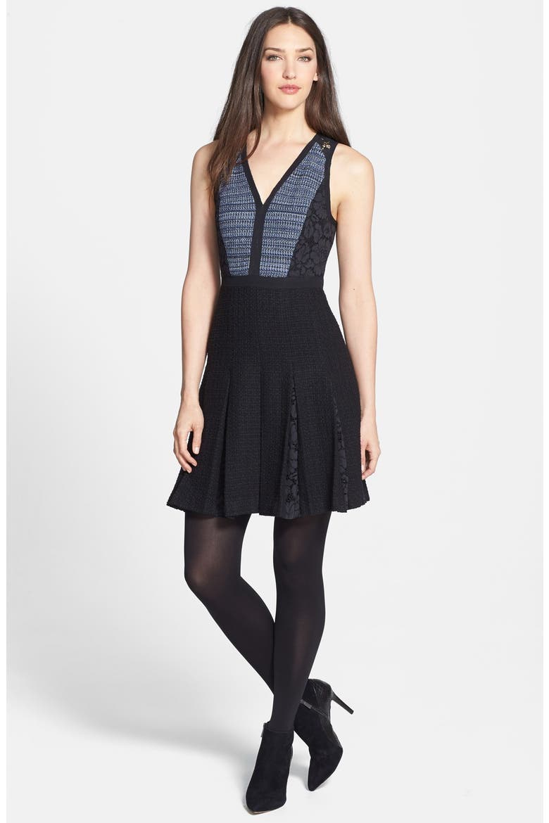 Lace & Tweed A-Line Dress, Alternate, color, INDIGO