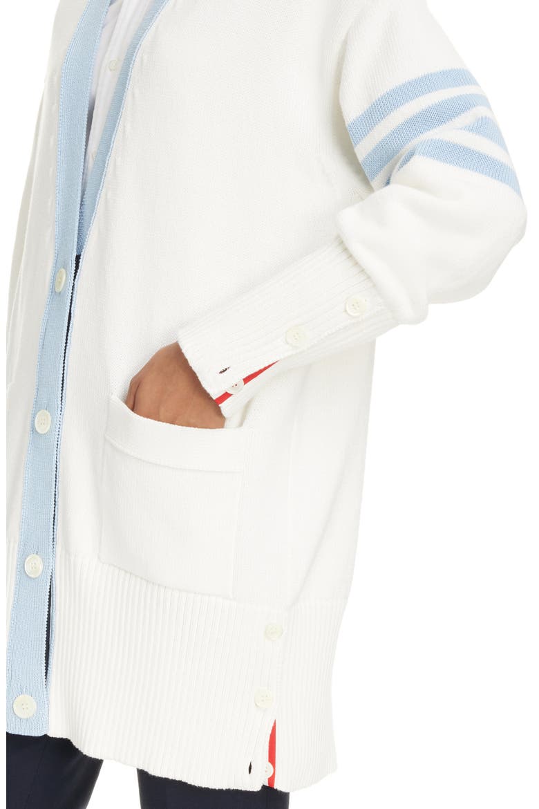 4-Bar Oversize Cotton V-Neck Cardigan, Alternate, color, WHITE