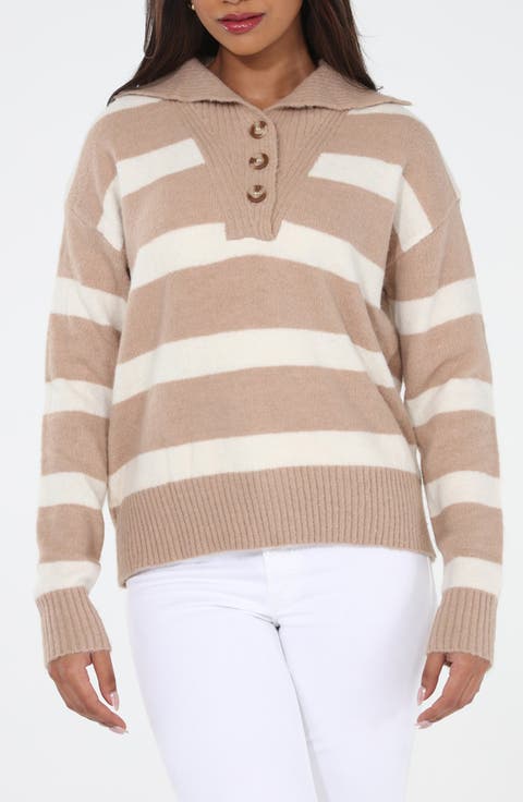 Stripe Knit Polo Sweater