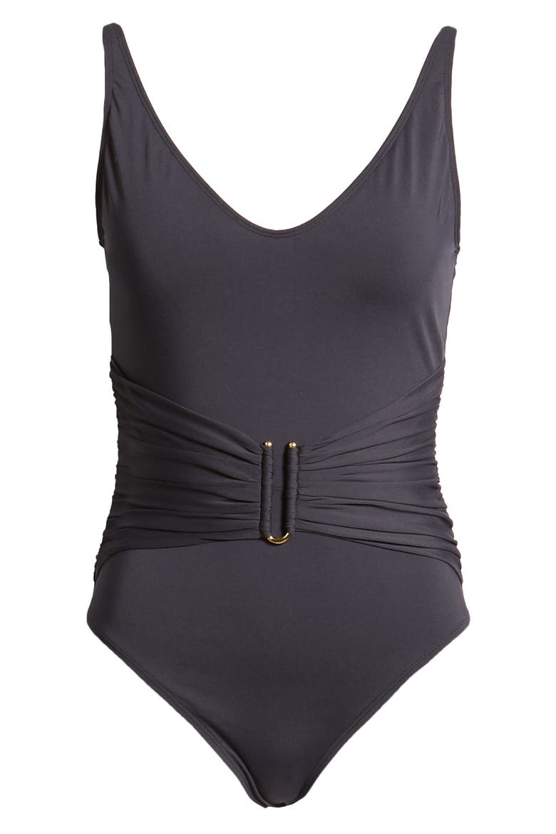 All About U Bar Detail One-Piece Swimsuit, Alternate, color, BLACK