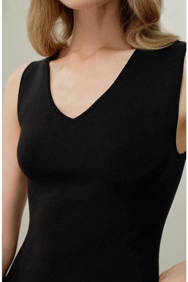Women's Soleil Silk-Viscose Knit V-Neck Dress, Alternate, color, Black