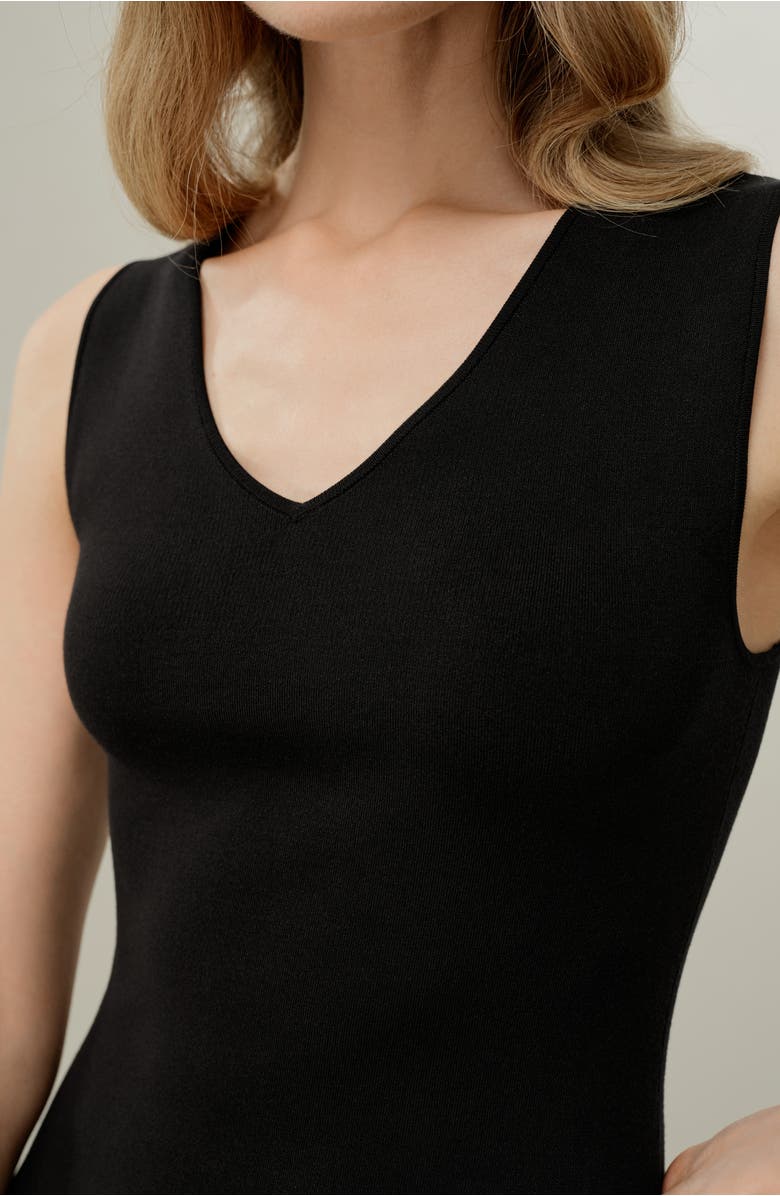 Lilysilk Soleil Silk-Viscose Knit V-Neck Dress, Alternate, color, Black