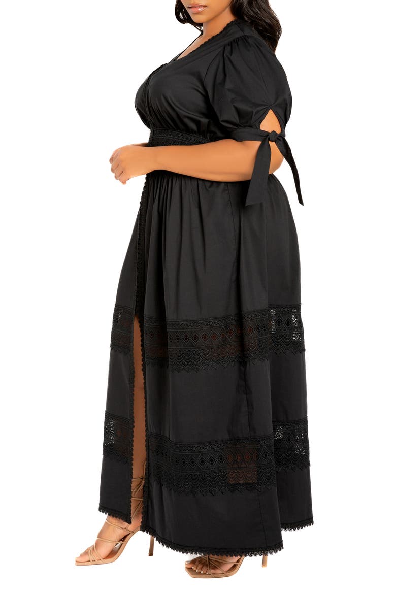 Puff Sleeve Lace Maxi Dress, Alternate, color, BLACK