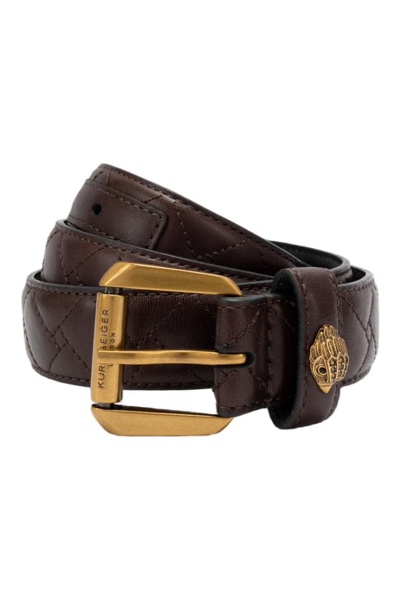 Kensington Quilted Leather Belt, Main, color, DARK CHOCOLATE