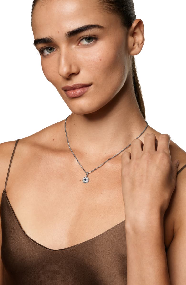 David Yurman Evil Eye Amulet in Sterling Silver with Light Blue Sapphires, Black Diamonds and Diamonds, 12.6mm, Alternate, color, Silver Pave