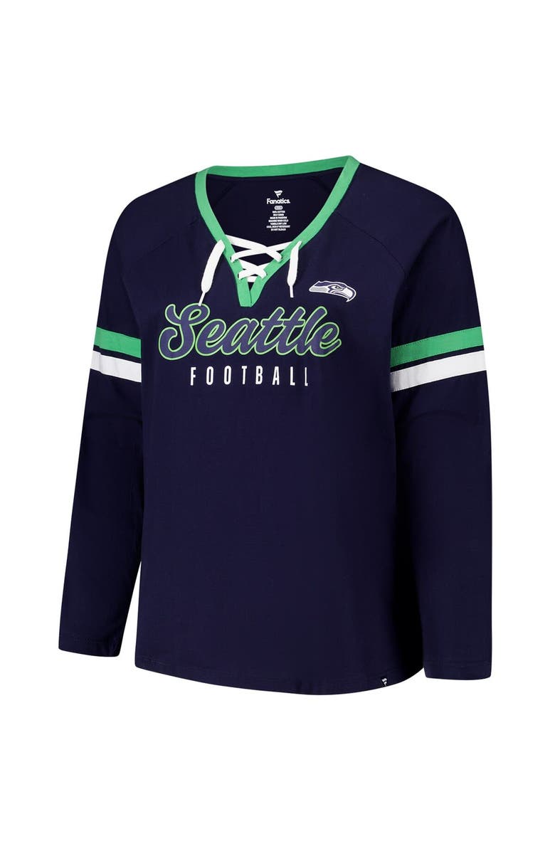 FANATICS Women's Fanatics College Navy Seattle Seahawks Plus Size Won & Done Lace-Up V-Neck Long Sleeve T-Shirt, Alternate, color, College Navy