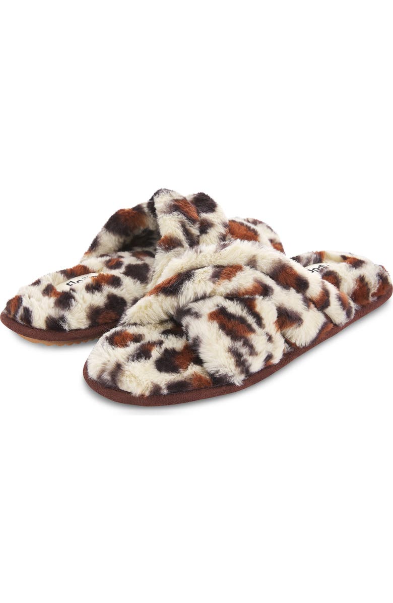 FLOOPI Morgan Faux Fur Crossband Slipper, Alternate, color, Leopard