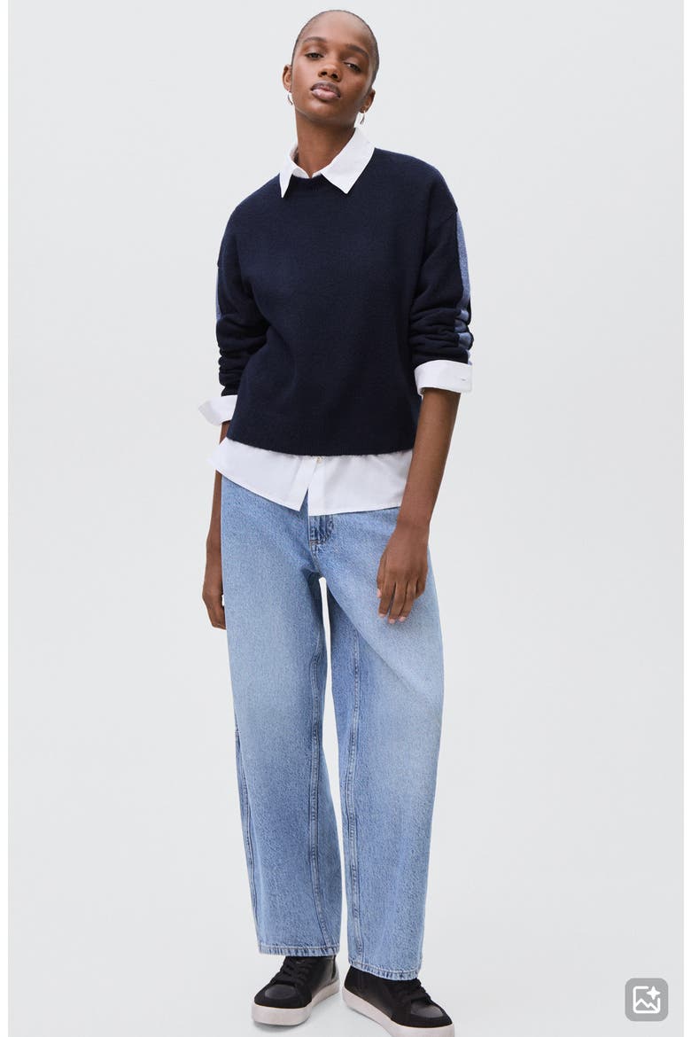 Stripe Intarsia Knit Sweater, Alternate, color, NAVY