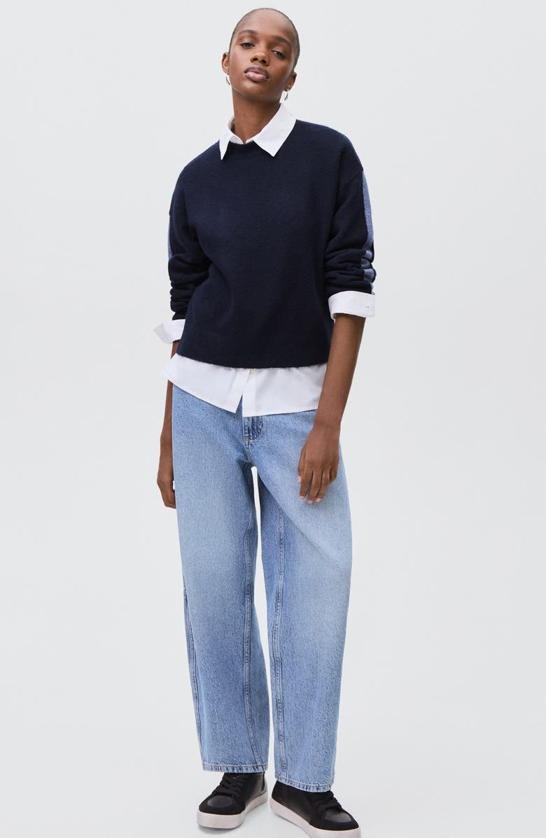 MANGO TEEN Stripe Intarsia Knit Sweater, Alternate, color, Navy