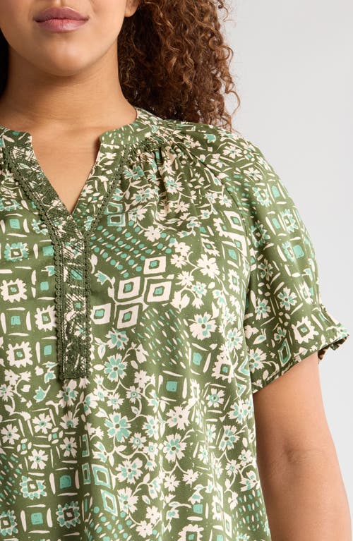Wit & Wisdom Print Puff Sleeve Top In Rolling Hill Green Multi