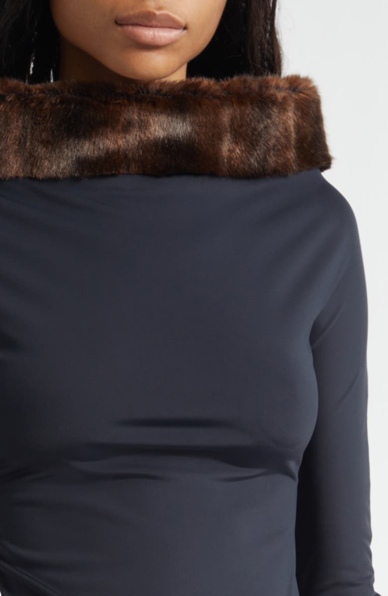 CONNER IVES Faux Mink Trim Stretch Knit Top, Alternate, color, Black