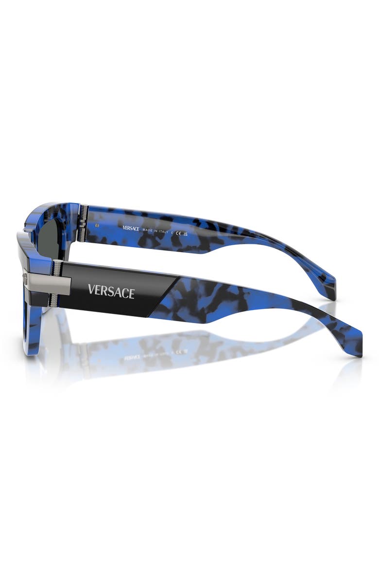 Versace 55mm Plaque Rectangular Sunglasses, Alternate, color, Havana Blue