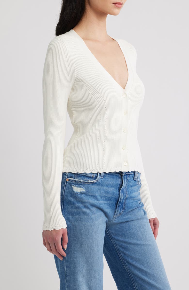 PAIGE Eyelet Detail Rib Cardigan, Alternate, color, White