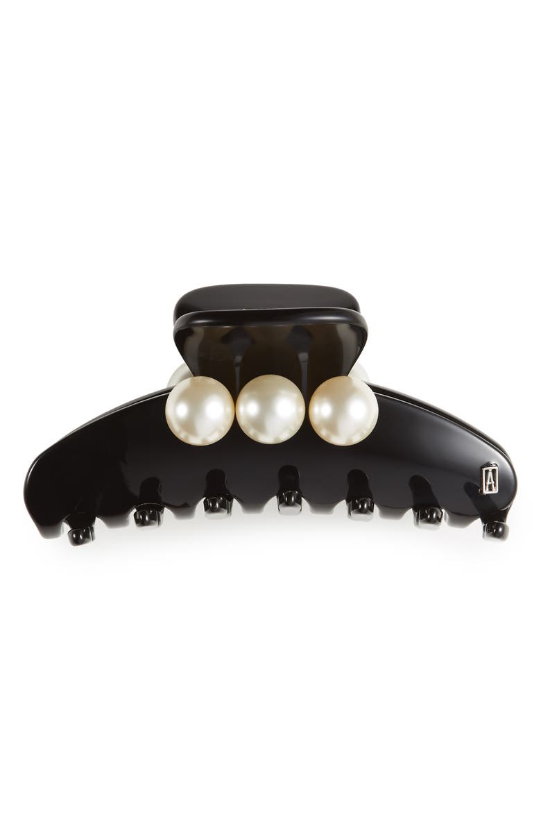 Alexandre de Paris Medium Faux Pearl Hair Clip, Main, color, Black