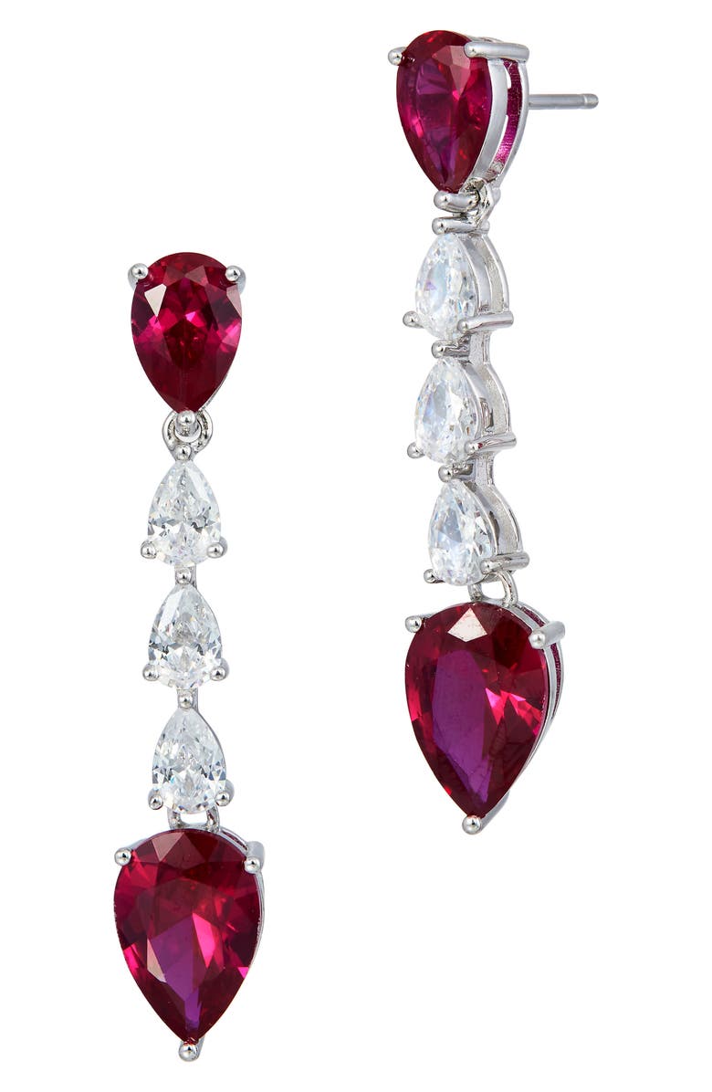 SAVVY CIE JEWELS Pear Cut Cubic Zirconia Linear Drop Earrings, Main, color, Ruby Red