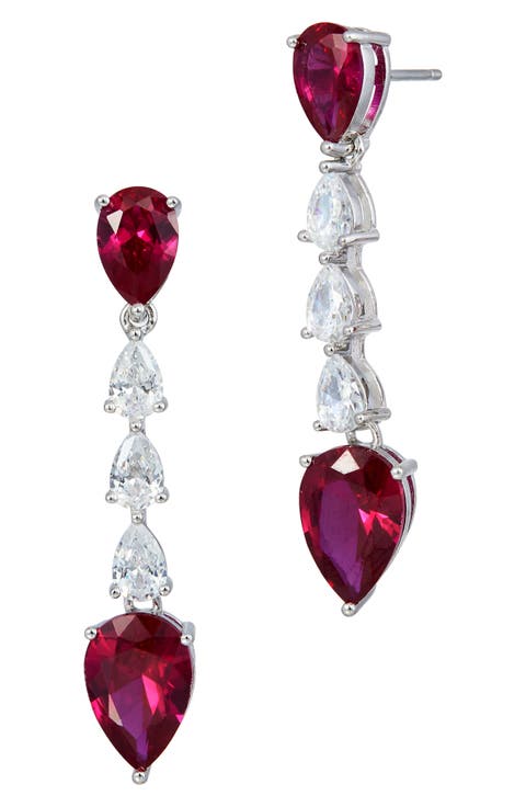 Pear Cut Cubic Zirconia Linear Drop Earrings