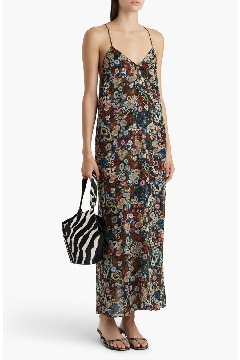 Taja Floral Silk Chiffon Slipdress, Alternate, color, BLACK MULTI