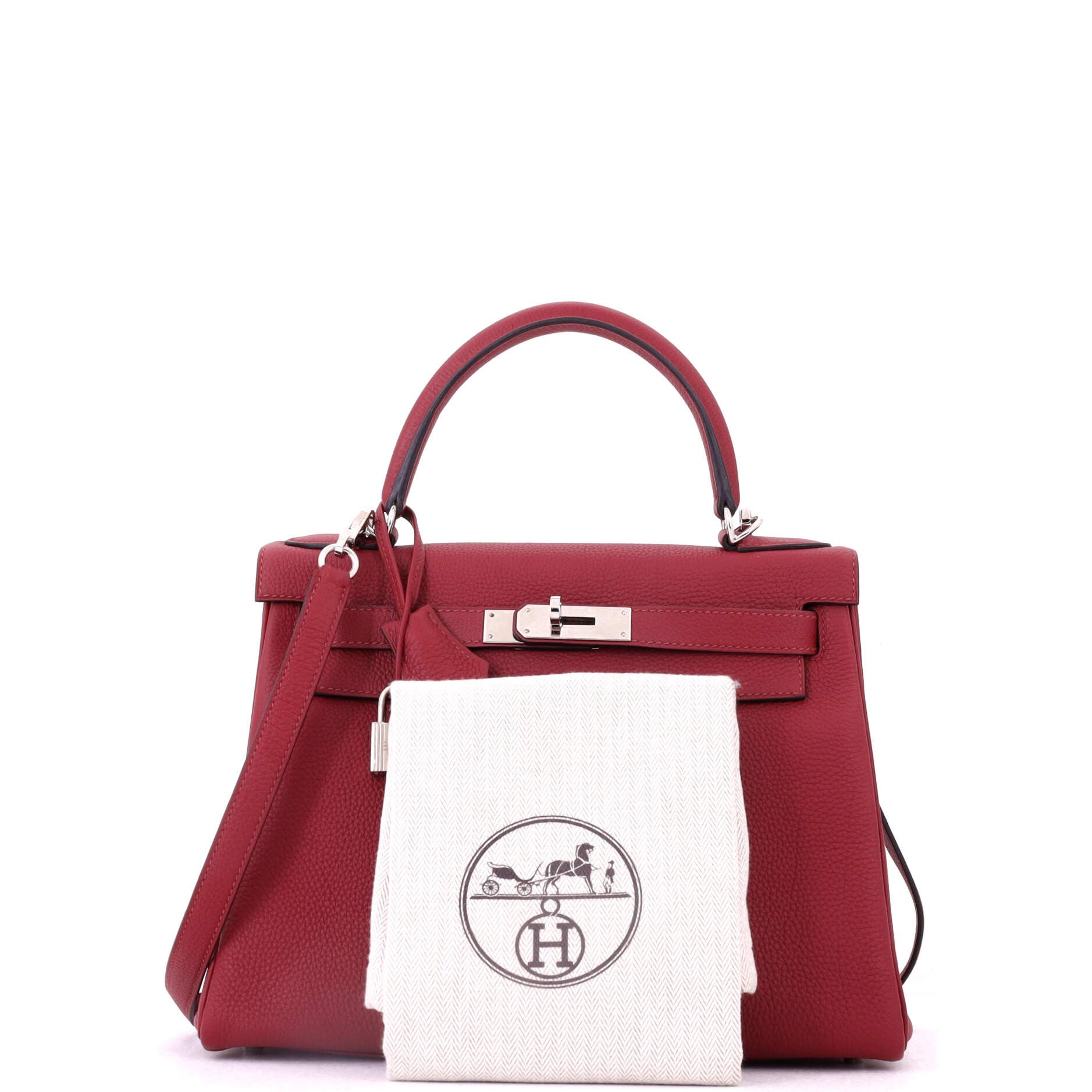 Pre-Owned Hermes Kelly Handbag Red Togo with Palladium Hardware 28, Alternate, color, Rouge Grenat