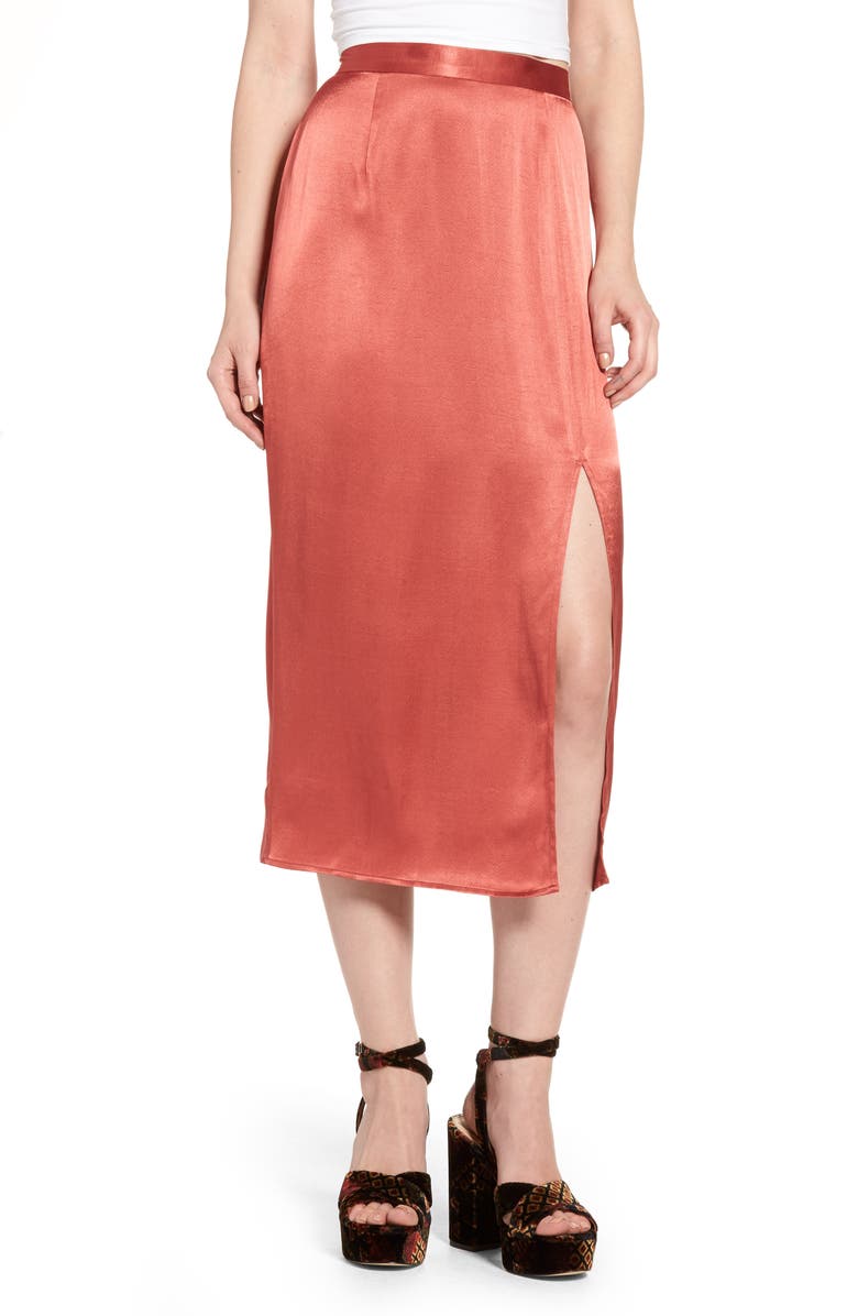 WAYF Brady Satin Midi Skirt, Main, color,