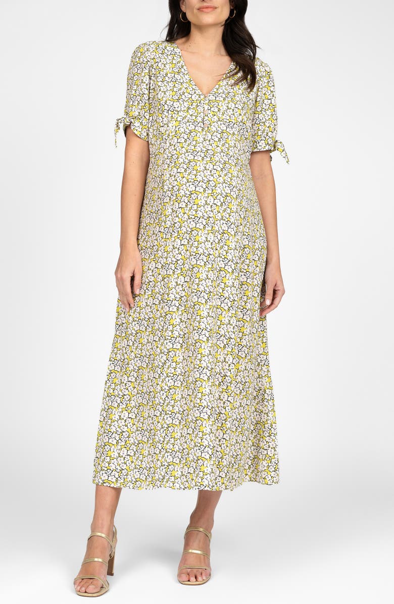 Seraphine Floral Bow Sleeve Maternity MIdi Dress, Main, color, 