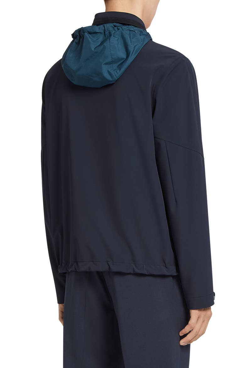 Water Repellent Stretch Nylon Hooded Zip Jacket, Alternate, color, NAVY