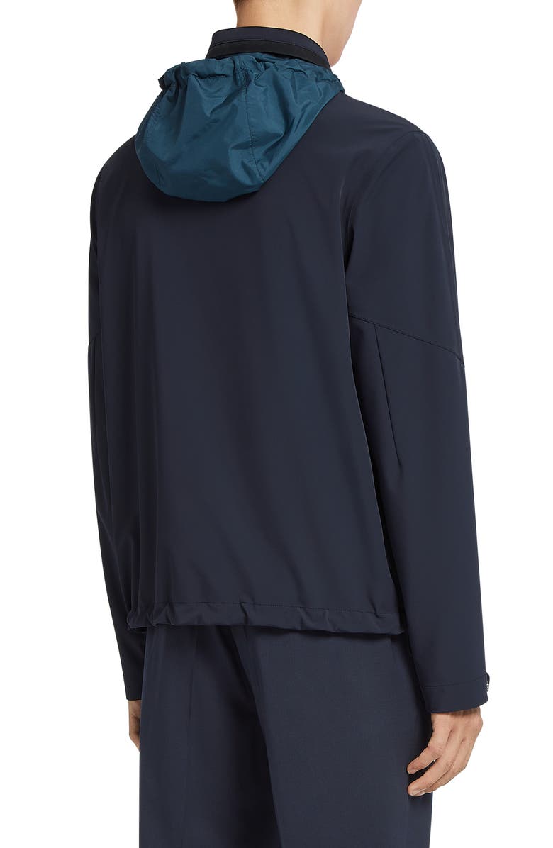 ZEGNA Water Repellent Stretch Nylon Hooded Zip Jacket, Alternate, color, 