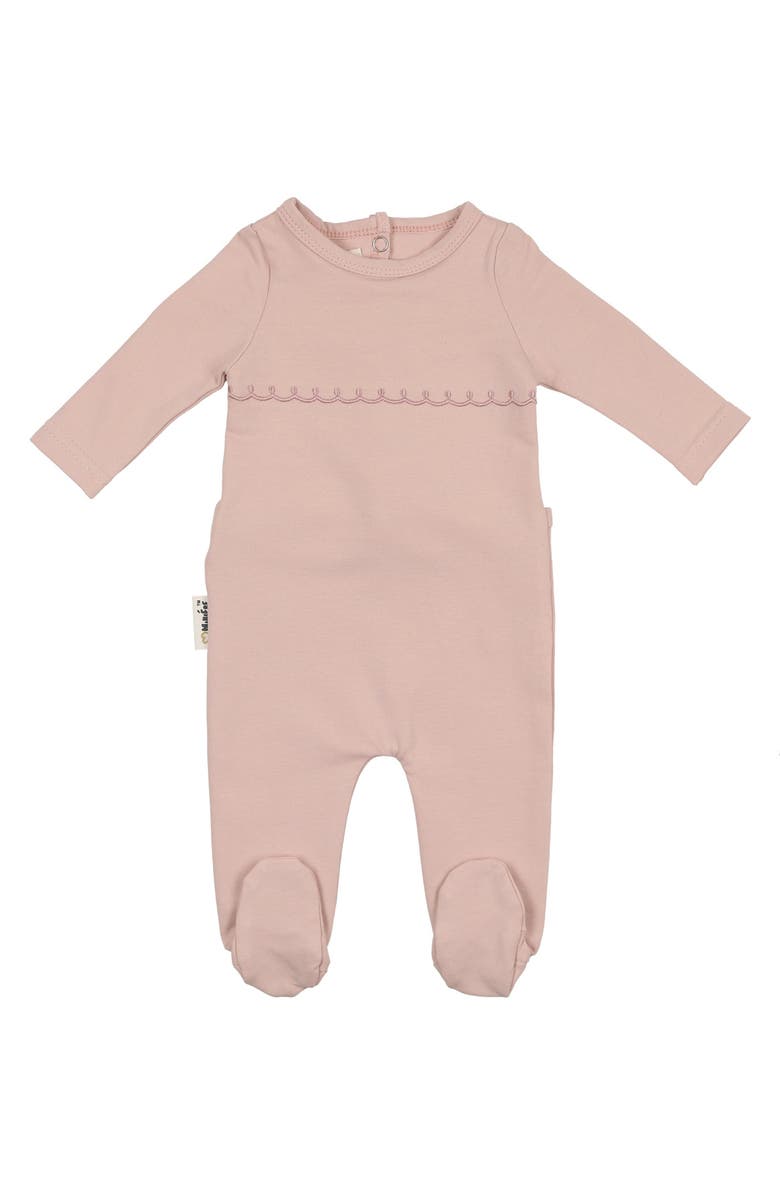 Manière Embroidered Yoke Footie, Main, color, Powder Pink