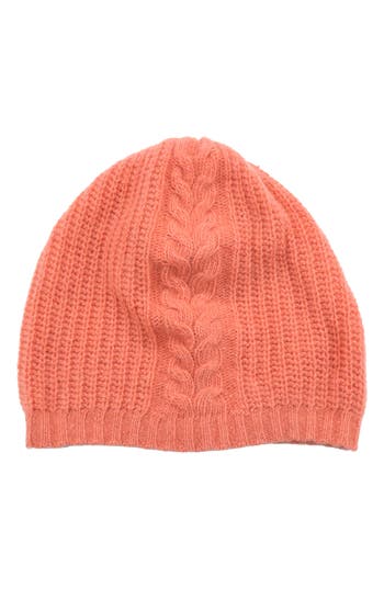 Portolano Cashmere Cable Knit Beanie In Orange