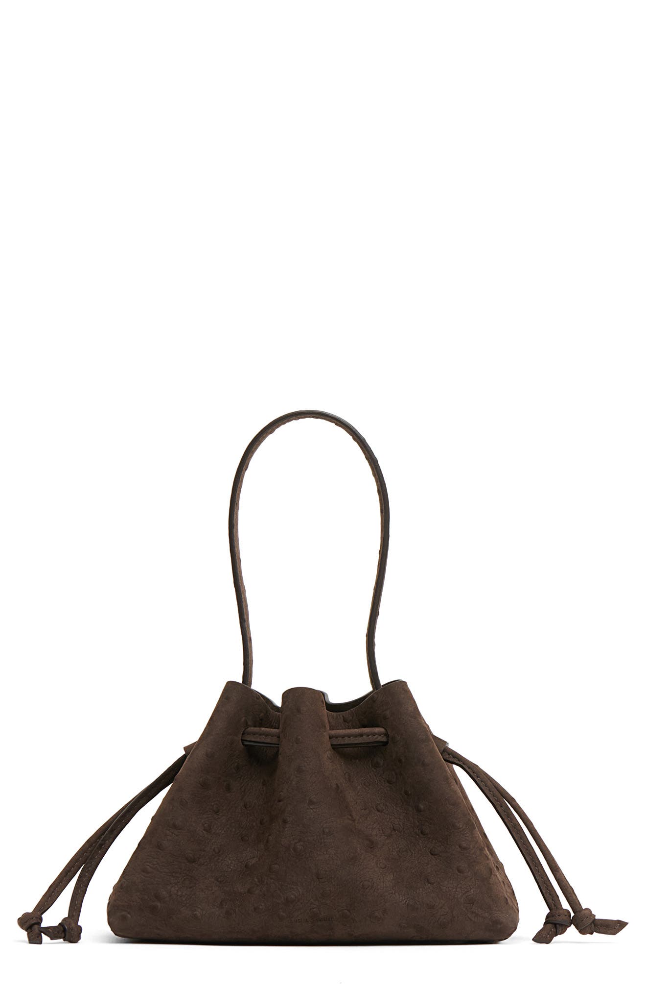 Ostrich Embossed Drawstring Pouchette, Main, color, EBONY