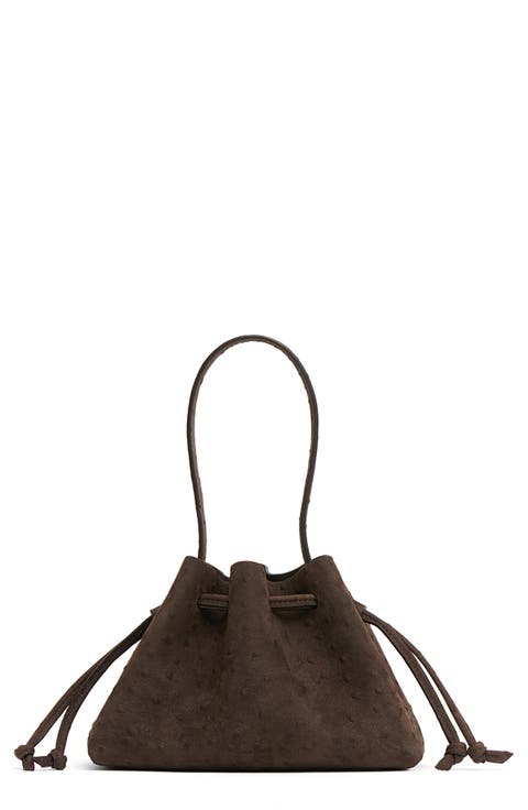 Ostrich Embossed Drawstring Pouchette